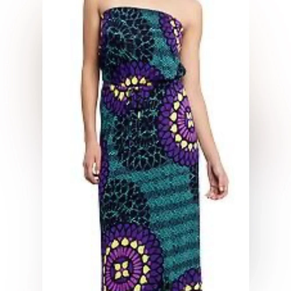 Old Navy Blue and Purple Medallion Strapless Maxi Dress Size Small Petite - Picture 2 of 9